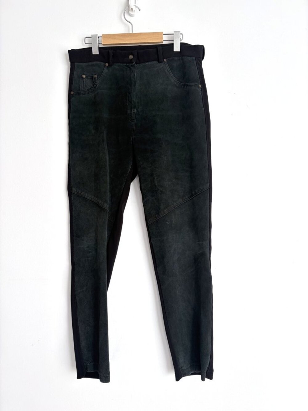 Vintage 1990s Black Suede Leather Ponte Panel Tapered Pants M